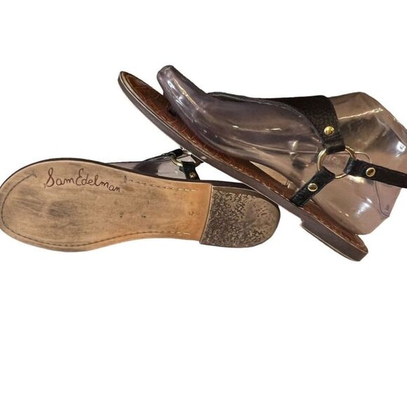 Sam Edelman Greta Sandals Womens 6 M Black Slip On Buckle Strap Flats Comfort - Picture 7 of 7